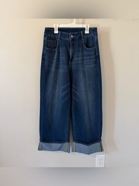 Halara Flex High Waisted Rolled Hem Wide Leg Jeans Stretchy Size Medium Petite